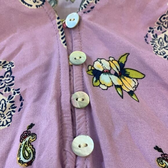 Anthropologie Fig & Flower Lavender Multicolor Paisley Boho Peasant Tunic Blouse - Picture 4 of 7
